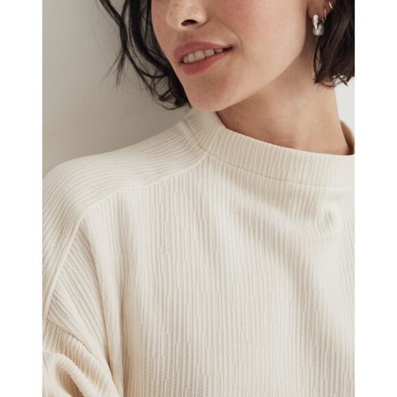 Madewell Jacquard Stripe Funnel Neck Top in Antique Cream Size XXS - Picture 3 of 14